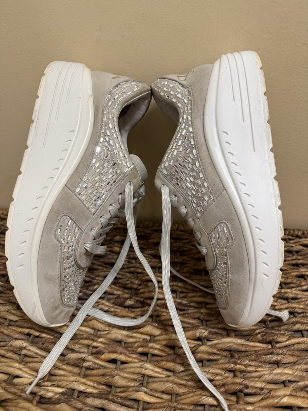 Stuart Weitzman Christa White Leather Swarovski Crystals Sneakers Size 6.5